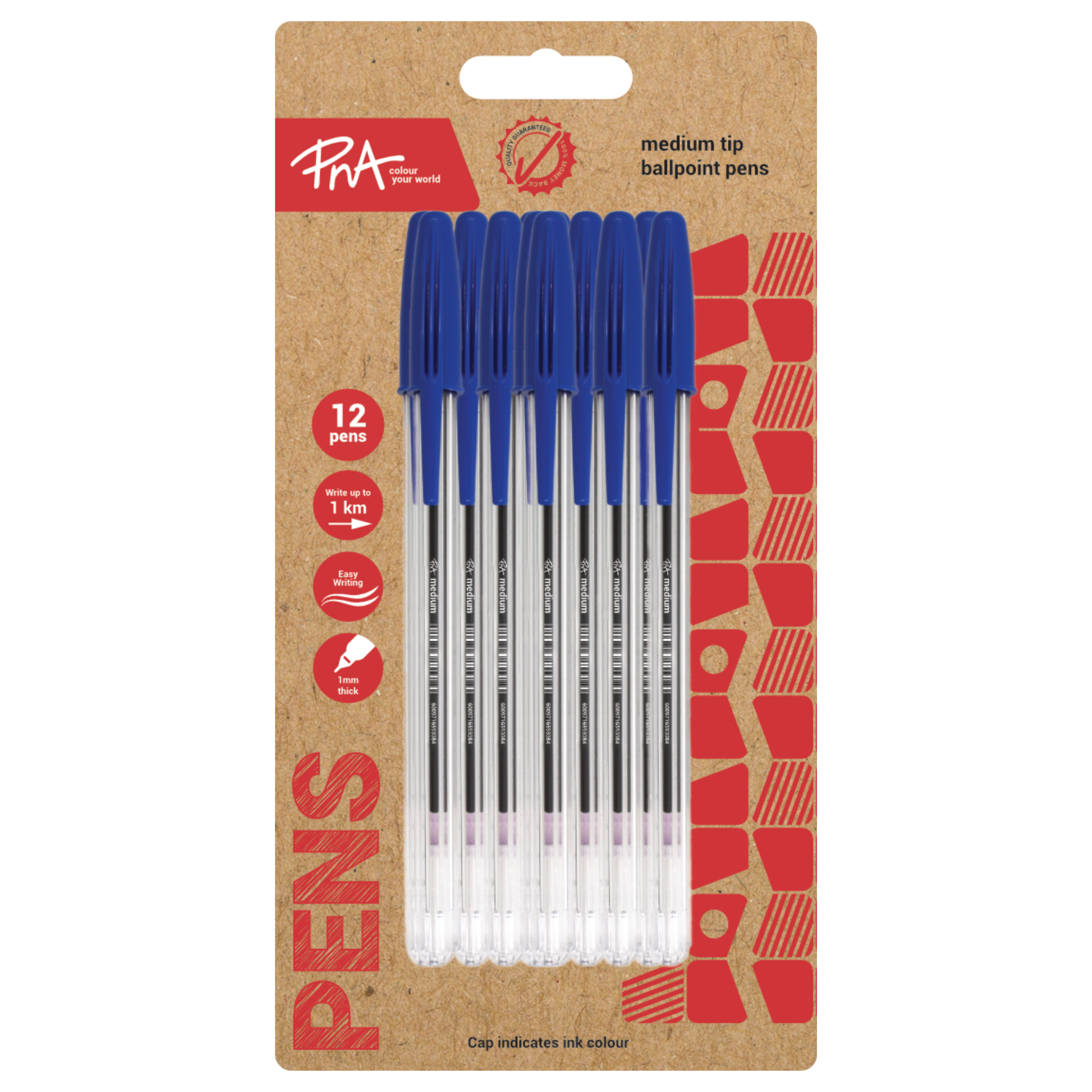 PNA BALLPOINT PEN MEDIUM TIP CLEAR BLACK PACK OF 12