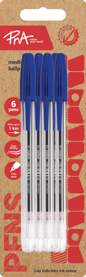 PNA BALLPOINT PEN MEDIUM TIP CLEAR BLUE PACK OF 12