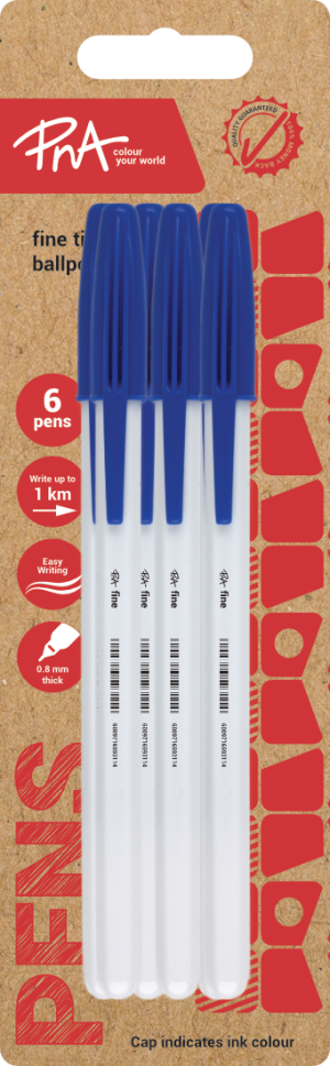 PNA BALLPOINT PEN FINE TIP CLEAR BLUE PACK OF 6