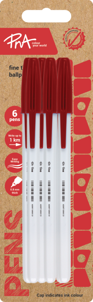 PNA BALLPOINT PEN FINE TIP CLEAR RED PACK OF 6