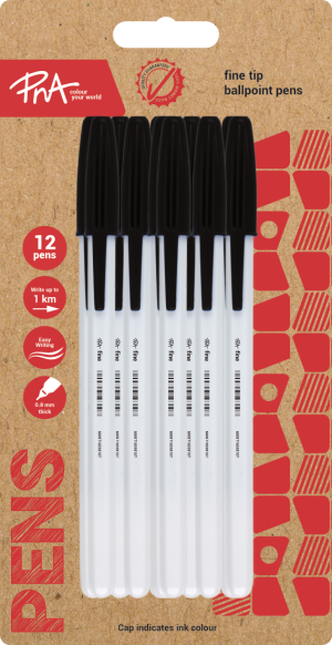 PNA BALLPOINT PEN FINE TIP CLEAR BLACK PACK OF 12