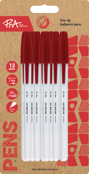 PNA BALLPOINT PEN FINE TIP CLEAR RED PACK OF 12