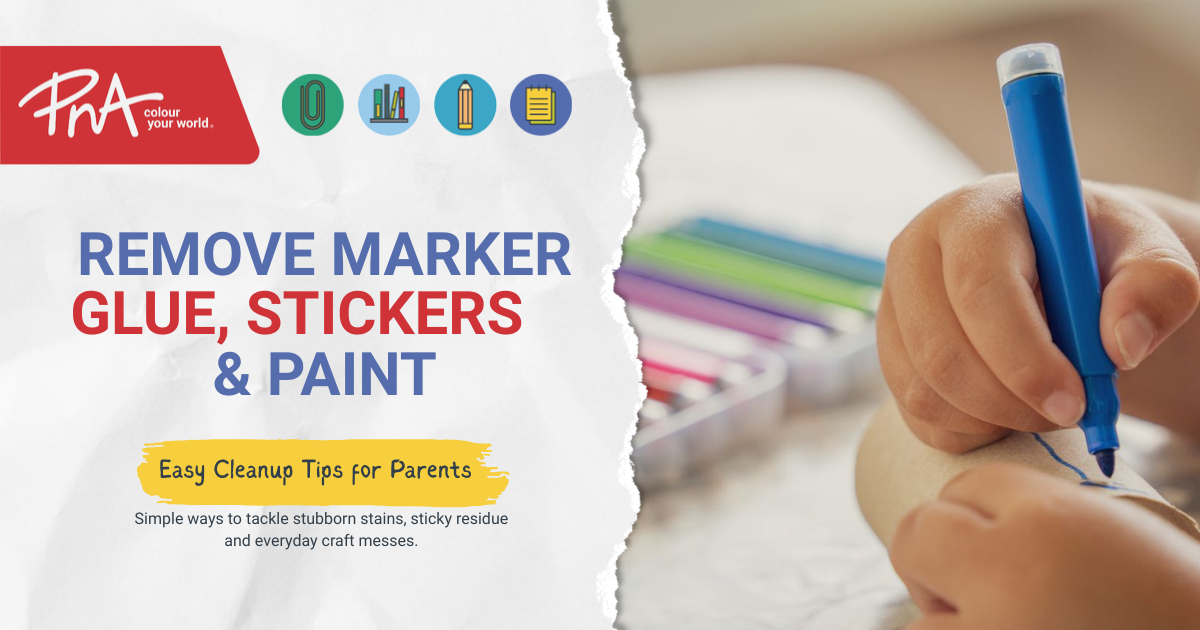 Cleaning permanent marker, glue, sticker residue and paint from clothing, hands and household surfaces